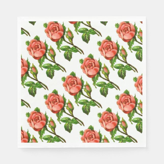 Pink Roses Victorian Theme Tea Party Paper Napkins (Front)