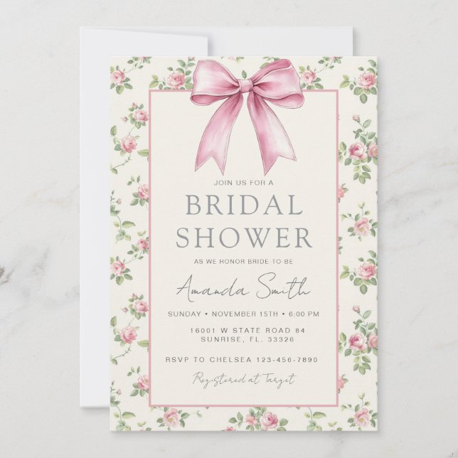 Pink Roses Vintage Bridal Shower Invitation (Front)