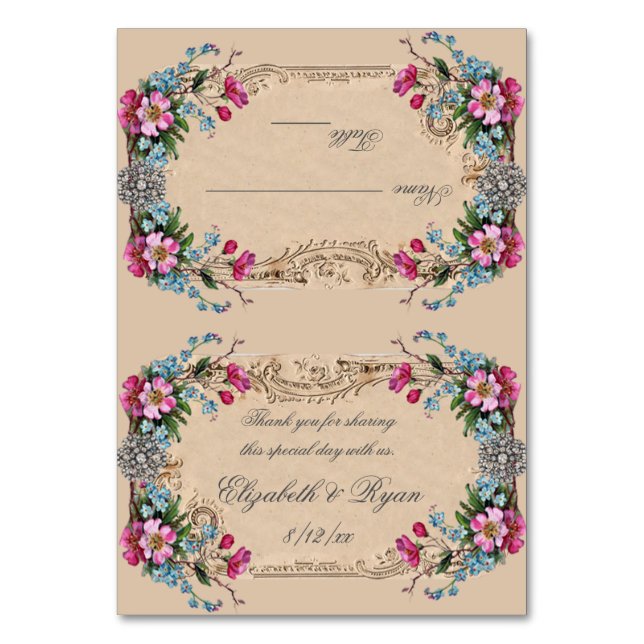 Pink Roses, Vintage, Elegant, Place Cards (Front)