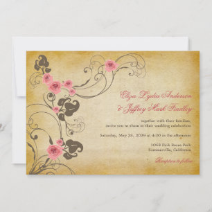 Pink Roses Vintage Floral Rustic Wedding Invite