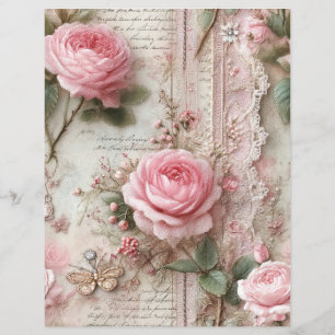 Pink Roses Vintage Junk Journal Scrapbook Paper