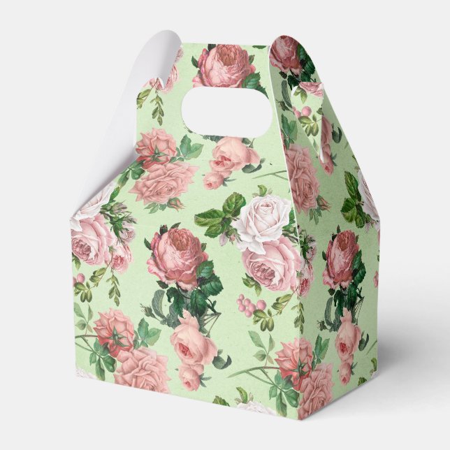 Pink Roses Vintage Style Favour Box (Front Side)