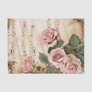 Pink roses vintage style music sheet ephemera