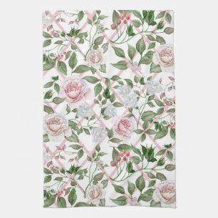 Pink Roses - Vintage Watercolor Floral Tea Towel