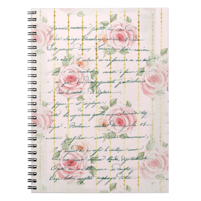 Pink Roses Vintage Writing Notebook (Front)