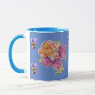 Pink Roses Violet Blue rose Shabby Watercolor Mug