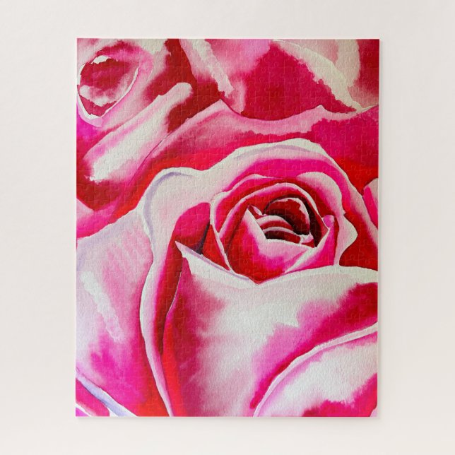 Pink roses watercolor art jigsaw puzzle (Vertical)
