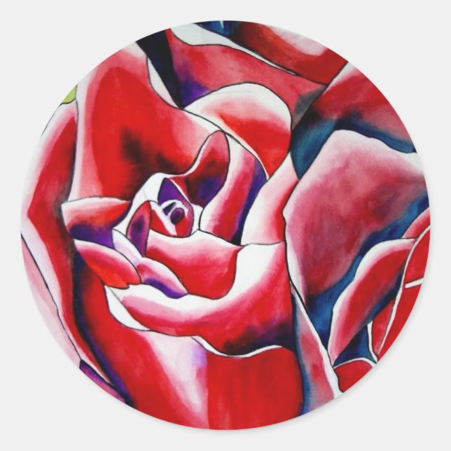 Pink Roses watercolor art painting Classic Round Sticker (Front)