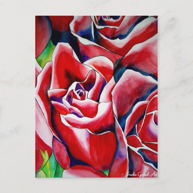 Pink Roses watercolor art painting Postcard (Front)