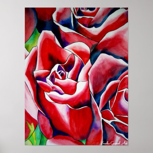 Pink Roses watercolor art painting Poster (Front)