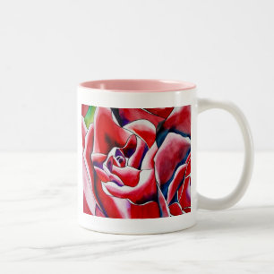 Pink Roses watercolor art painting Two-Tone Coffee Mug
