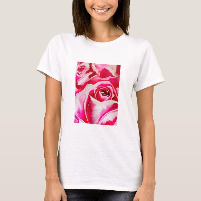 Pink roses watercolor art T-Shirt (Front)