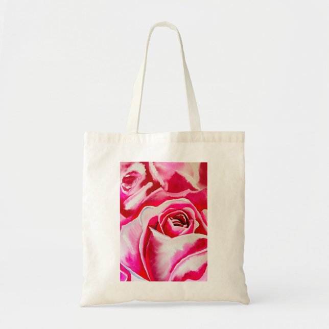 Pink roses watercolor art tote bag (Front)