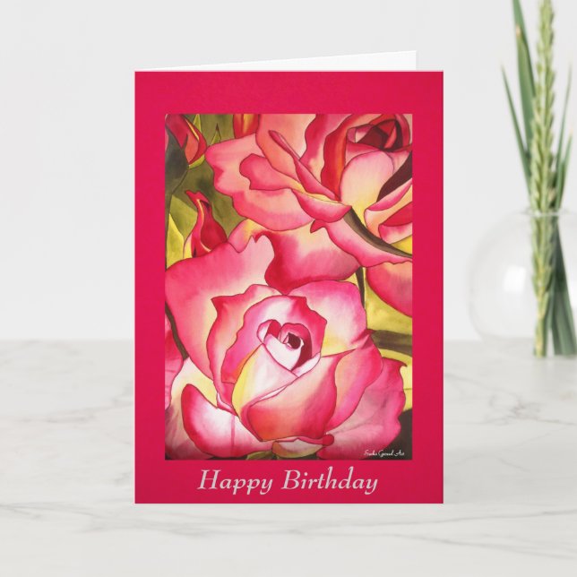 Pink Roses watercolor birthday flower Art Card (Front)