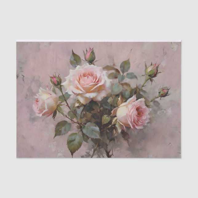 Pink Roses Watercolor Decoupage Tissue Paper (Front)