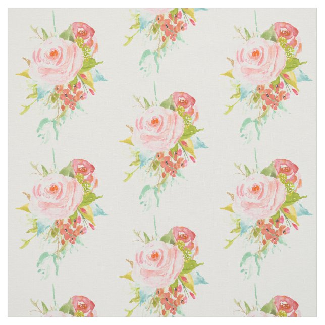 Pink Roses Watercolor Fabric (Swatch)