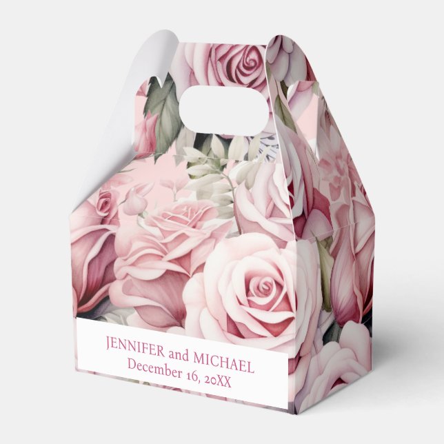 Pink  Roses Watercolor Favour Boxes (Front Side)