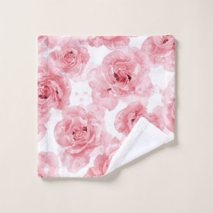 Pink Roses Watercolor Floral Blush Botanical Wash Cloth