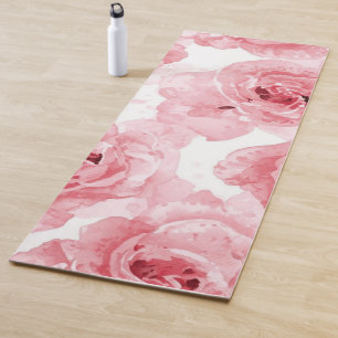 Pink Roses Watercolor Floral Blush Botanical Yoga Mat