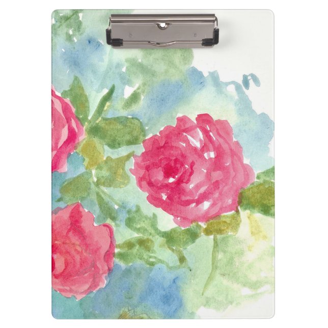 Pink Roses Watercolor Flowers Painting Clipboard (Front)
