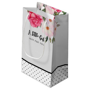 Pink Roses Watercolor Illustration Polka Dot Small Gift Bag