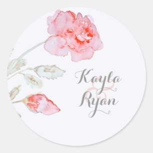Pink Roses Watercolor Wedding Classic Round Sticker