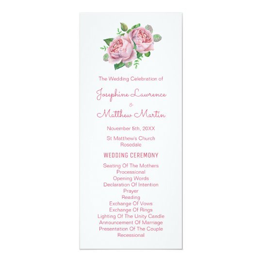 Pink Roses Watercolor Wedding Programs