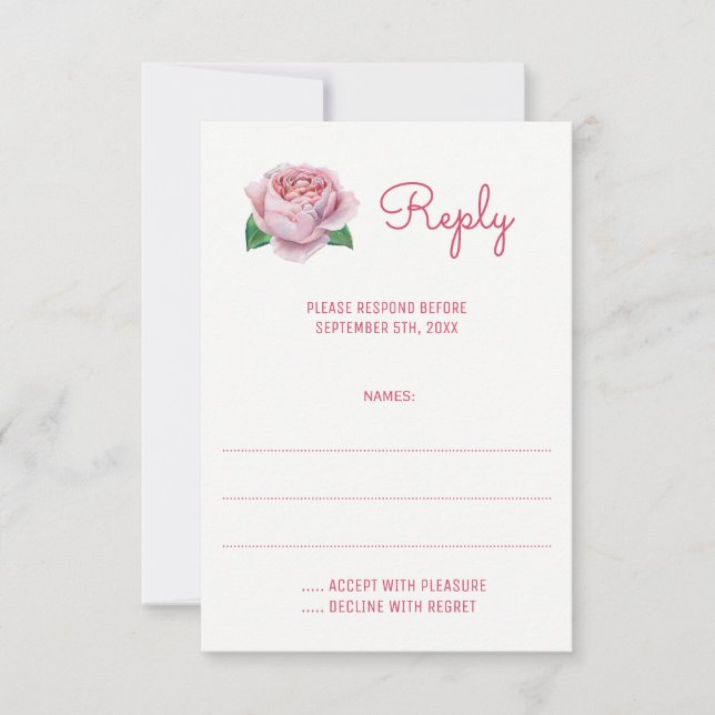 Pink Roses Watercolor Wedding Reply Cards (Front)