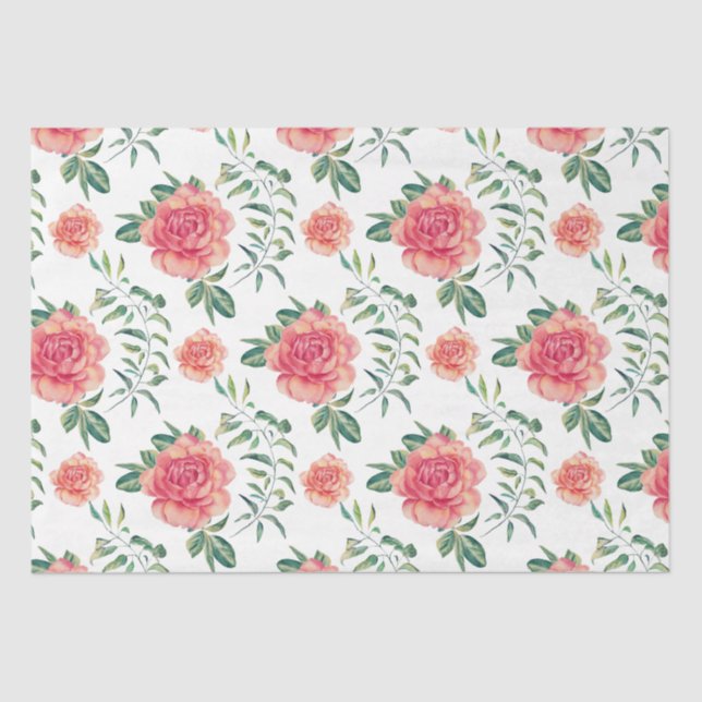 Pink Roses Watercolors Illustration Tissue Paper (Front)