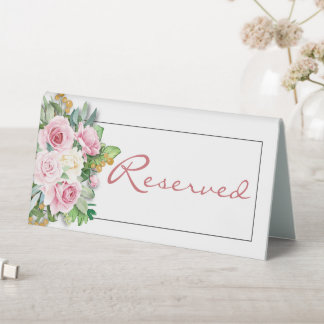 Pink Roses Wedding 6"x3" Reserved Tent Sign