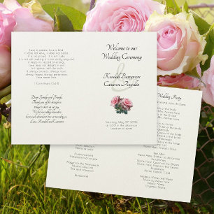 Pink Roses Wedding Ceremony Folded Program Sample