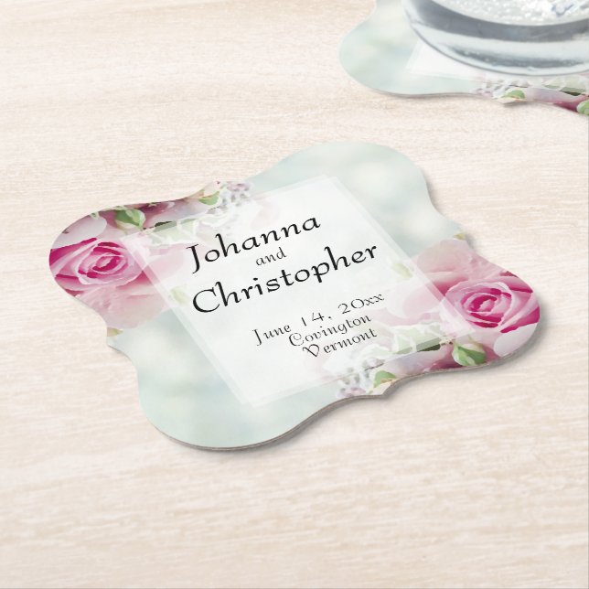 Pink Roses Wedding Coaster (Angled)