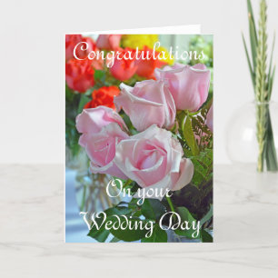 Pink roses Wedding congratulations Card