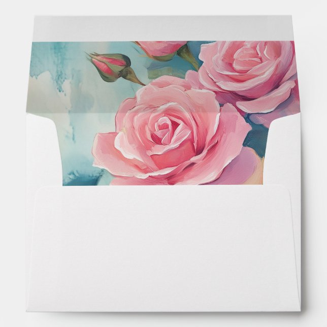 Pink Roses Wedding Engagement Bridal Shower CUSTOM Envelope (Back (Bottom))