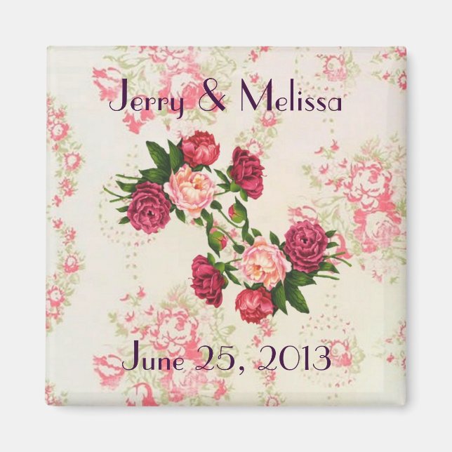 Pink Roses Wedding Favor Magnet (Front)