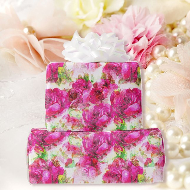 Pink Roses Wedding Giftwrap Wrapping Paper (Creator Uploaded)