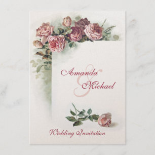 Pink roses wedding invitation