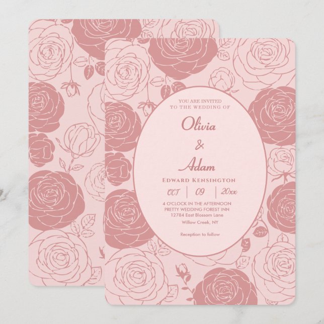 Pink Roses Wedding Invitation (Front/Back)