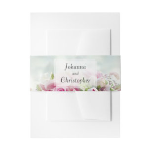 Pink Roses Wedding Invitation Belly Band