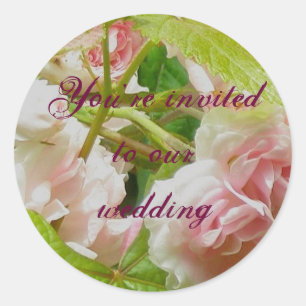 Pink Roses Wedding Invitation Stickers