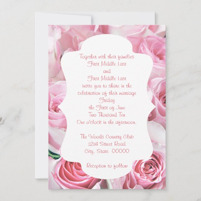 Pink Roses Wedding Invitations (Front)