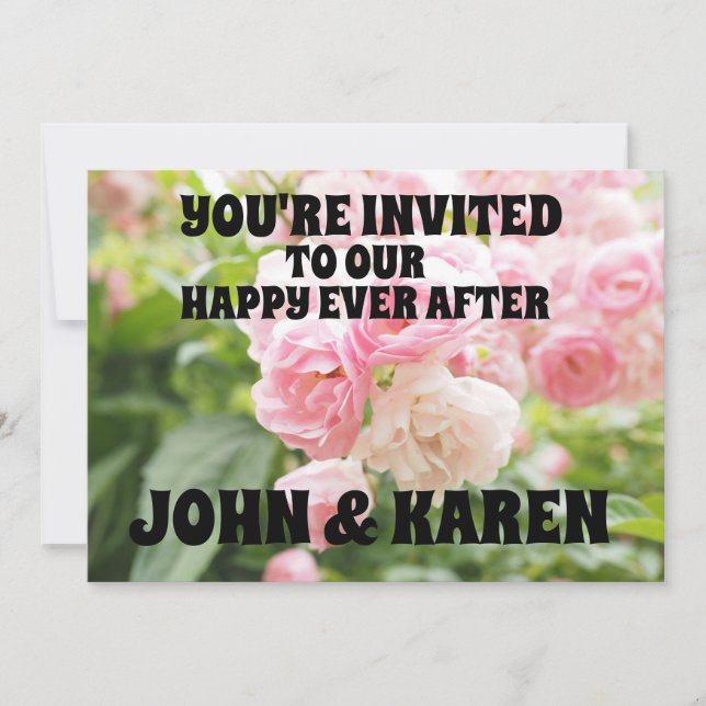 PINK ROSES WEDDING INVITATIONS PERSONALIZED CUSTOM (Front)