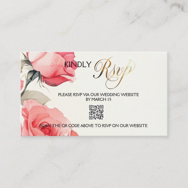 Pink Roses Wedding Invite RSVP Card  (Front)