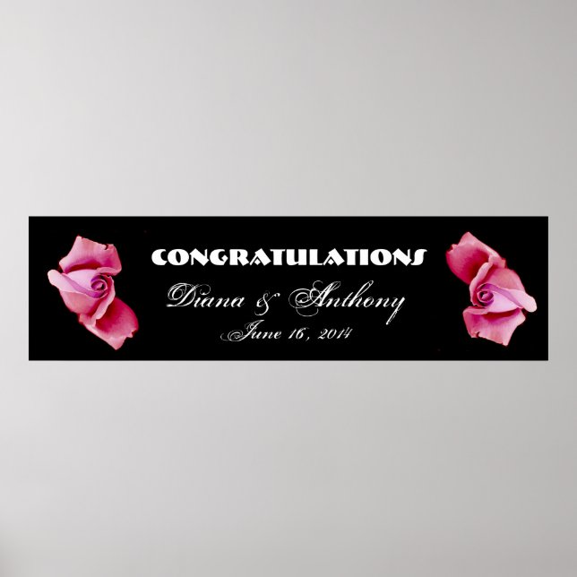 Pink Roses Wedding or Engagement Banner Poster (Front)