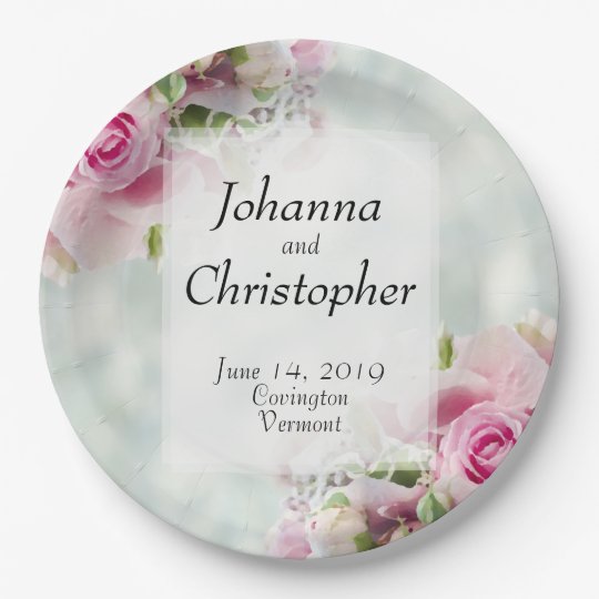 Pink Roses Wedding Paper Plates Zazzle Co Uk