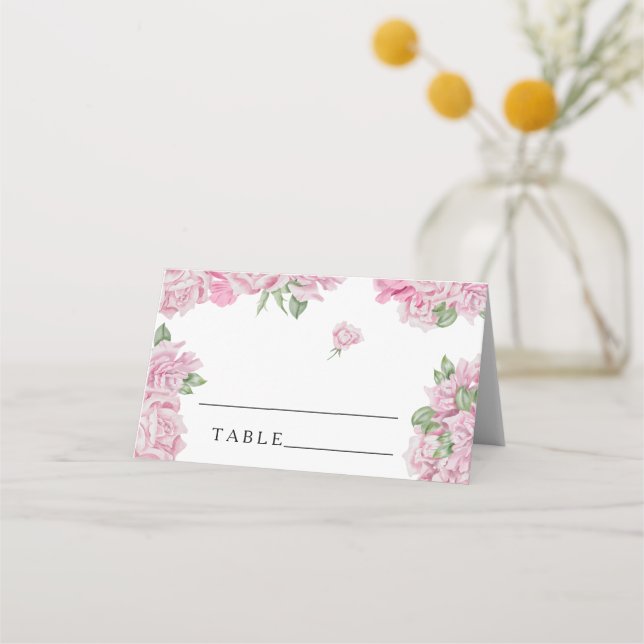 Pink roses - wedding place cards (Front)