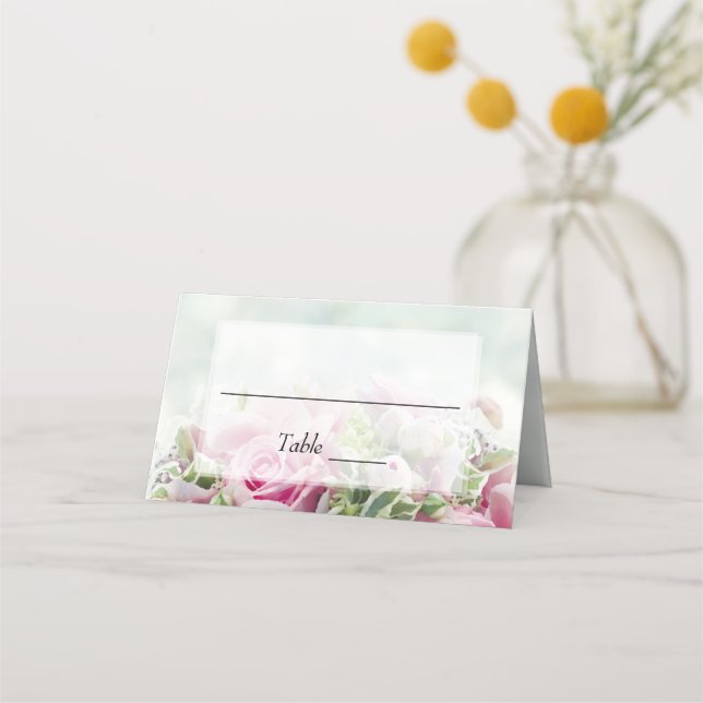 Pink Roses Wedding Place Cards (Front)