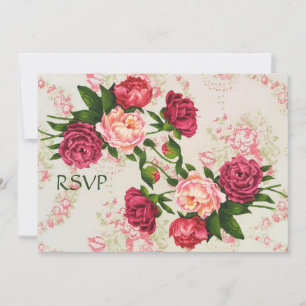 Pink Roses Wedding Reception RSVP Invitation