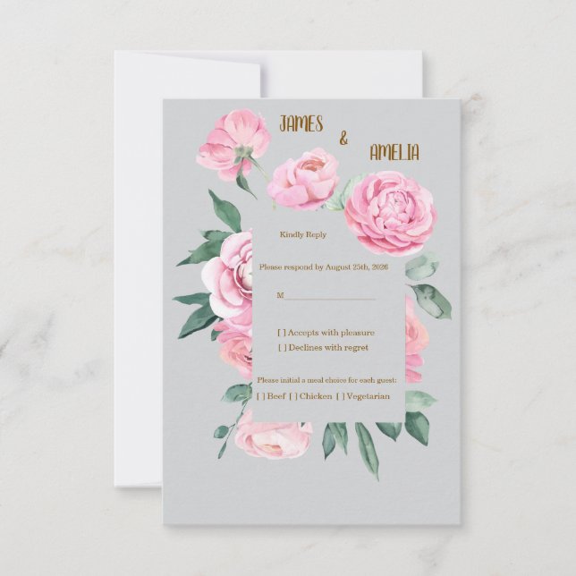 Pink Roses Wedding Response Meal Choice (Front)