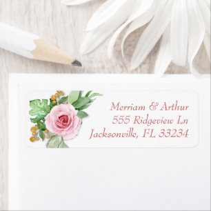 Pink Roses Wedding Return Address Labels